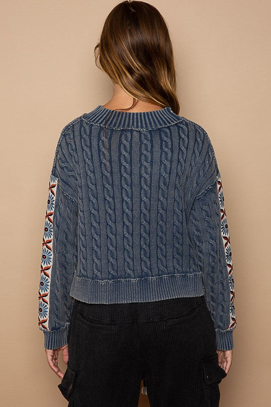 CABLE KNIT PATCHWORK SWEATER