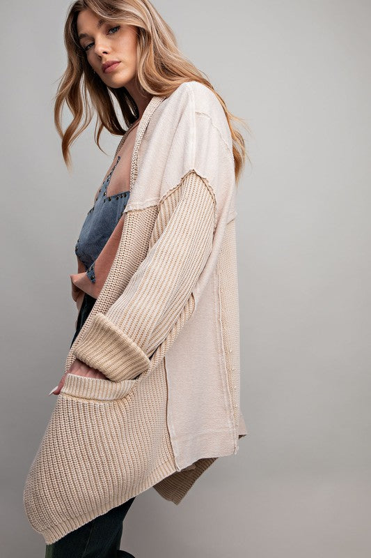 MIX KNIT WASHED FRENCH TERRY CARDIGAN - NEW COLOR