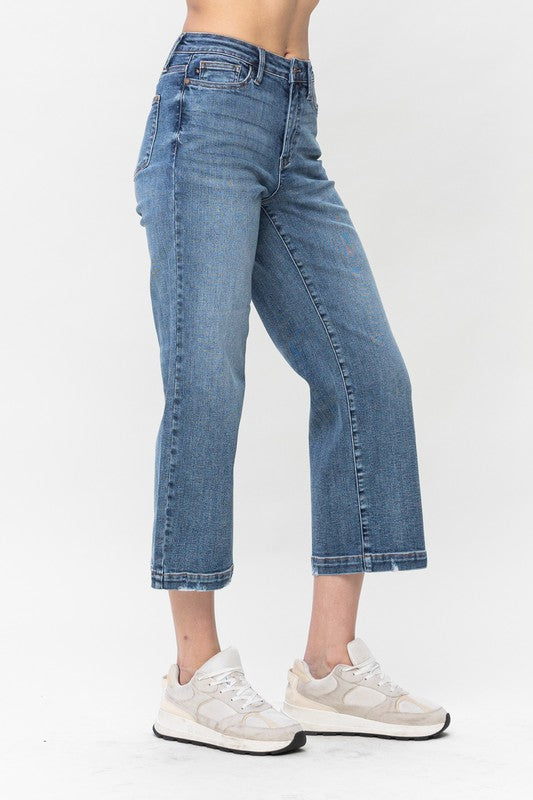 HIGH WAIST VINTAGE WASH CROPPED WIDE LEG
