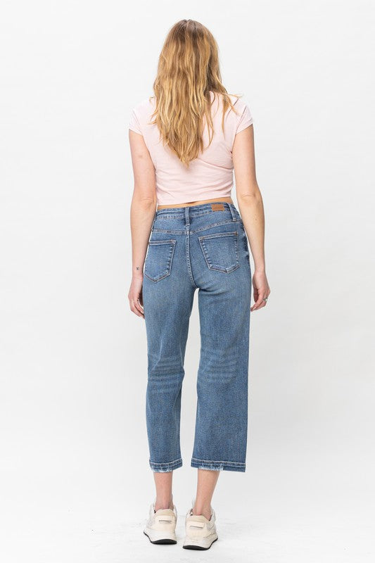 HIGH WAIST VINTAGE WASH CROPPED WIDE LEG