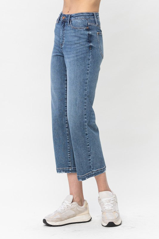 HIGH WAIST VINTAGE WASH CROPPED WIDE LEG
