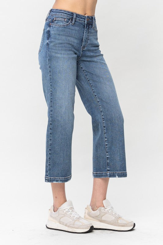 HIGH WAIST VINTAGE WASH CROPPED WIDE LEG