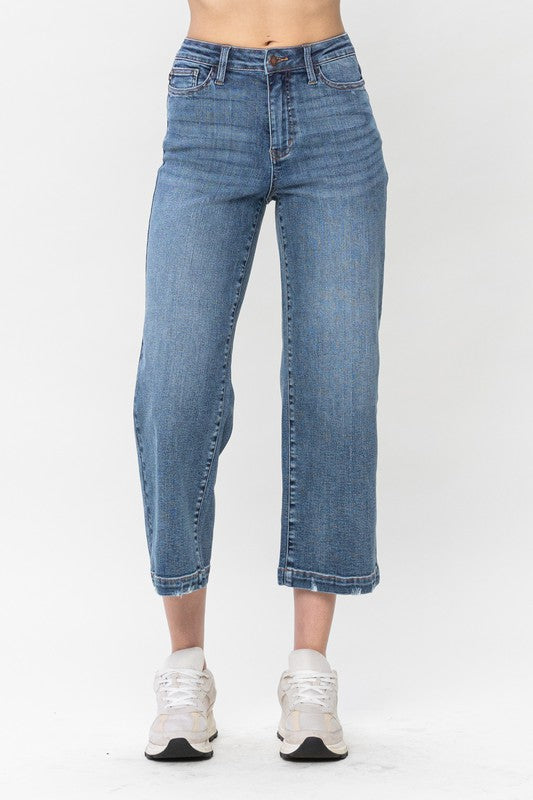 HIGH WAIST VINTAGE WASH CROPPED WIDE LEG