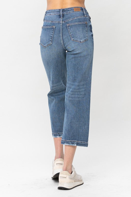 HIGH WAIST VINTAGE WASH CROPPED WIDE LEG