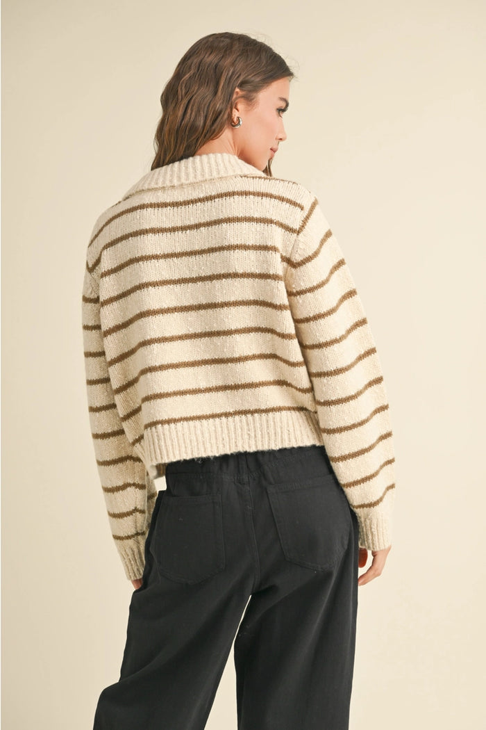 MIOU MUSE | BUTTON DOWN STRIPED KNITTED CARDIGAN