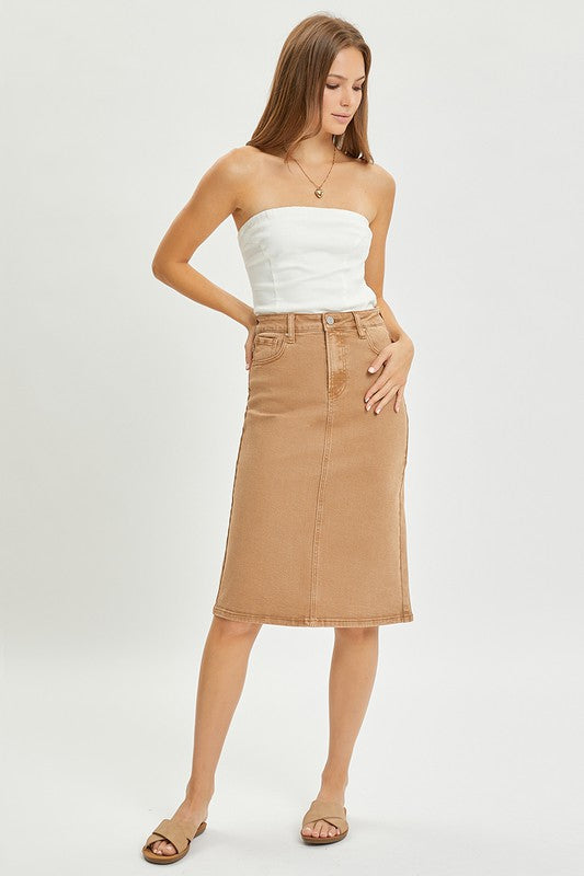 HIGH RISE BACK SLIT MIDI SKIRT