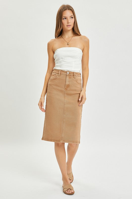 HIGH RISE BACK SLIT MIDI SKIRT