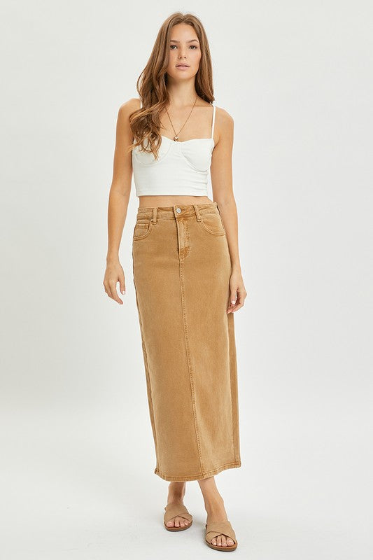 HIGH RISE BACK SLIT MAXI SKIRT - S - 3X