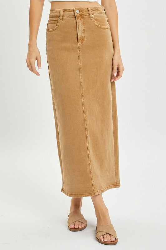 HIGH RISE BACK SLIT MAXI SKIRT - S - 3X