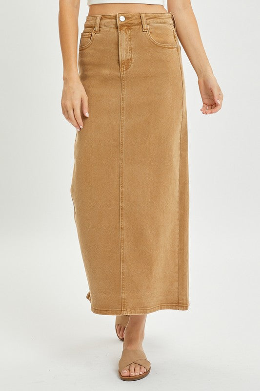 HIGH RISE BACK SLIT MAXI SKIRT - S - 3X