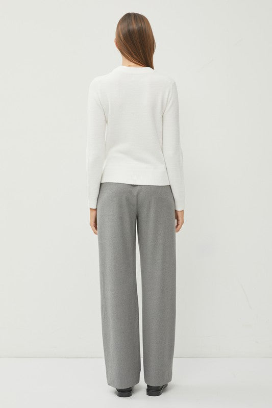 COZY CREW NECK SWEATER - WHITE