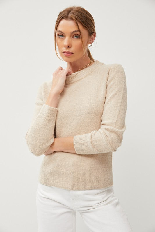 COZY CREW NECK SWEATER - BEIGE