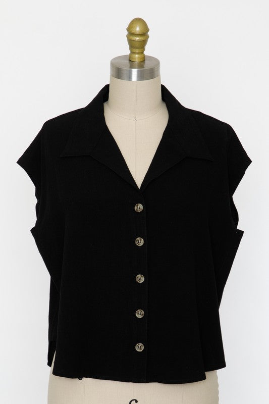 LINEN COLLARED BUTTON DOWN TOP | NEW COLOR