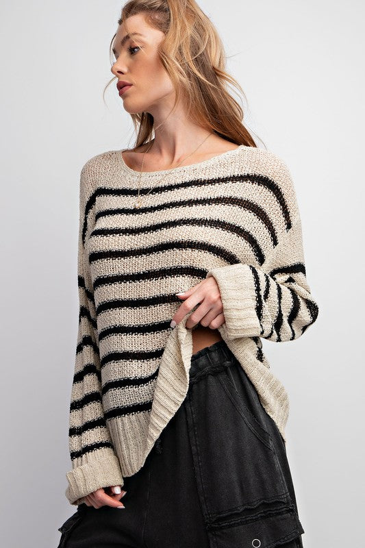 STRIPED KNITTED SWEATER TOP
