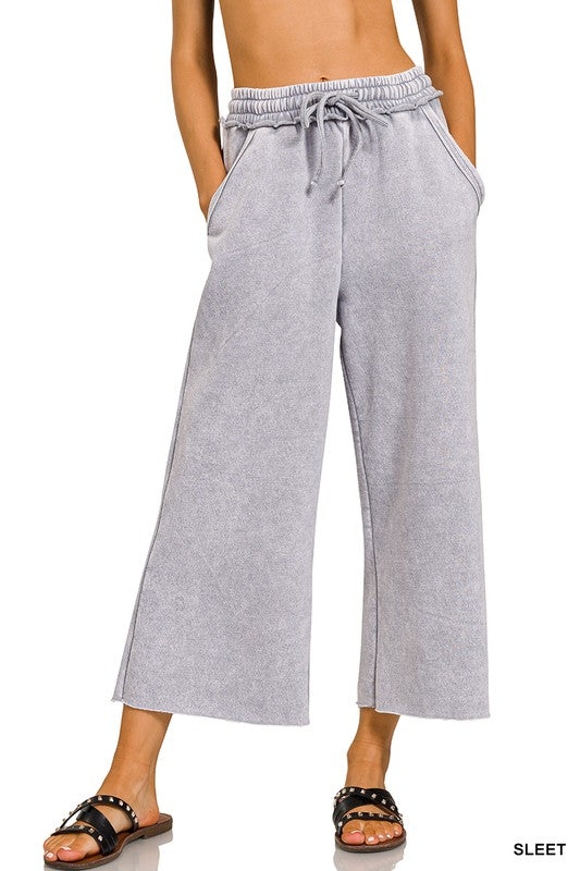 ACID WASH FLEECE PALAZZO SWEATPANTS - 2 COLORS