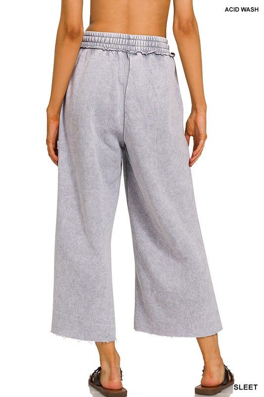 ACID WASH FLEECE PALAZZO SWEATPANTS - 2 COLORS