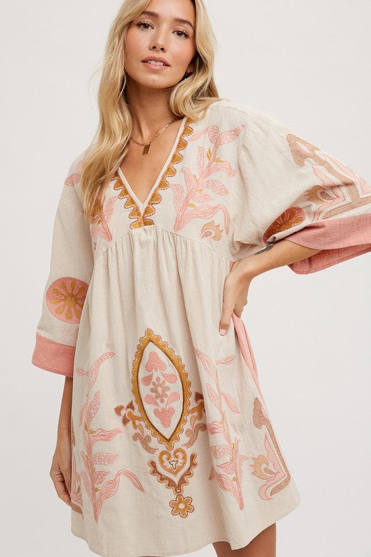 BOHO EMBROIDERED BABYDOLL DRESS