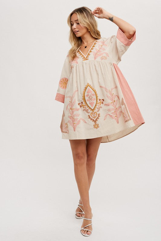 BOHO EMBROIDERED BABYDOLL DRESS