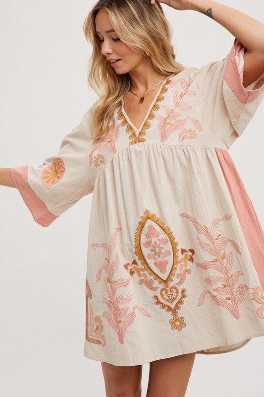 BOHO EMBROIDERED BABYDOLL DRESS