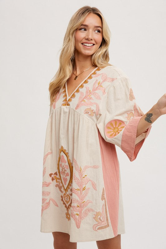 BOHO EMBROIDERED BABYDOLL DRESS