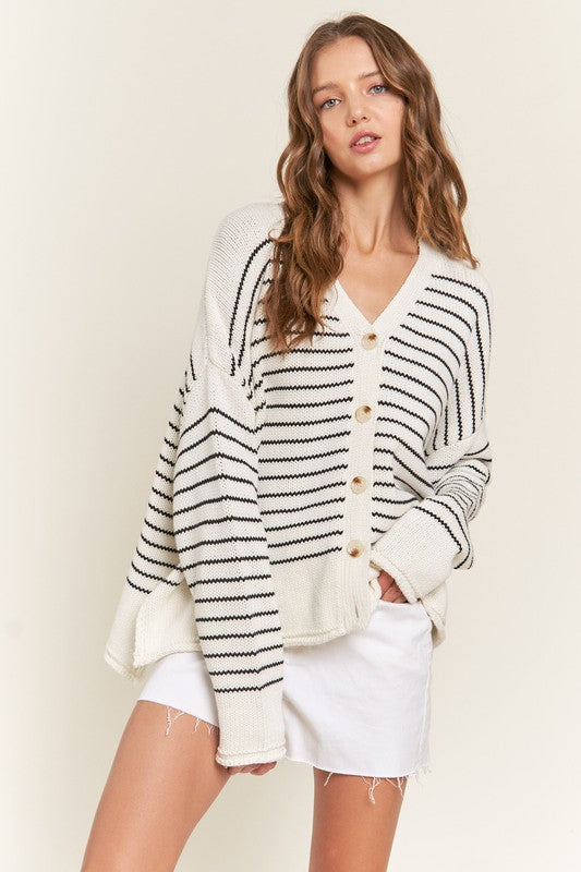 PREMIUM LINE |  BUTTON DOWN STRIPED CARDIGANS