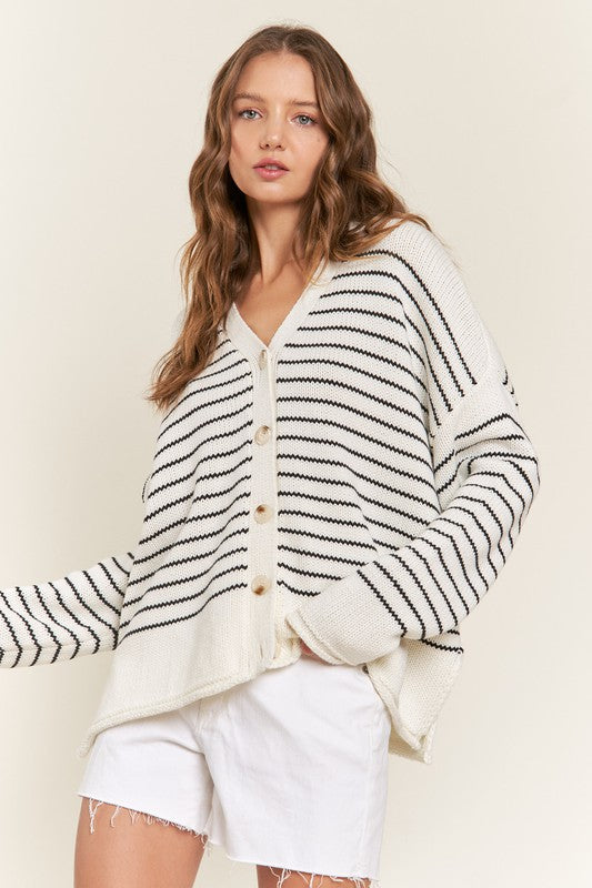 PREMIUM LINE |  BUTTON DOWN STRIPED CARDIGANS