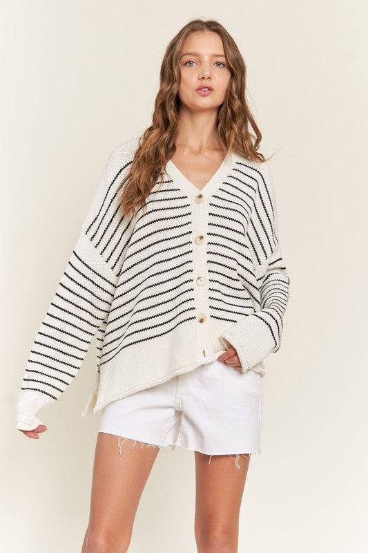 PREMIUM LINE |  BUTTON DOWN STRIPED CARDIGANS