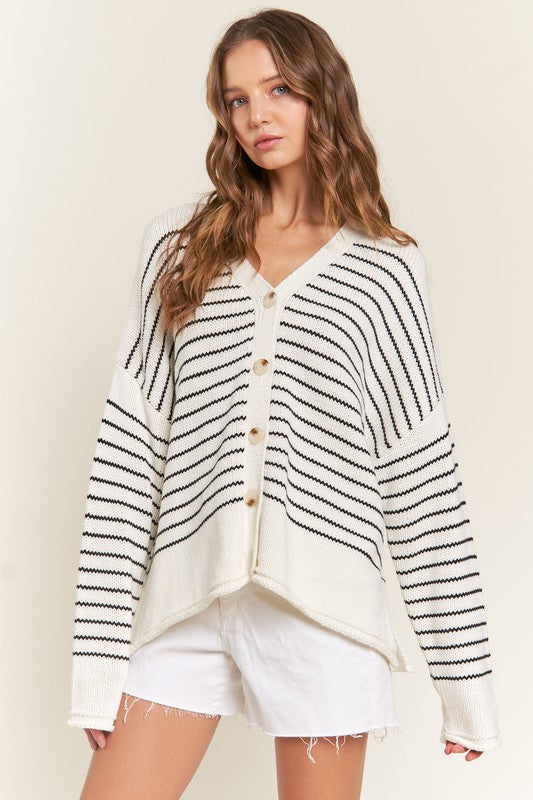 PREMIUM LINE |  BUTTON DOWN STRIPED CARDIGANS