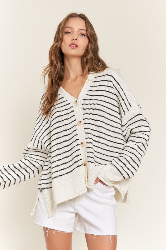 PREMIUM LINE |  BUTTON DOWN STRIPED CARDIGANS