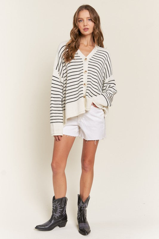 PREMIUM LINE |  BUTTON DOWN STRIPED CARDIGANS