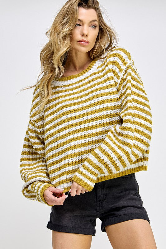 STRIPED CROPPED KNIT SWEATER TOP