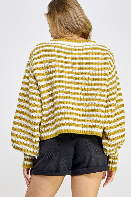 STRIPED CROPPED KNIT SWEATER TOP