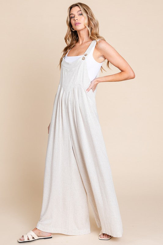 WIDE LEG LINEN OVERALLS JUMPSUIT