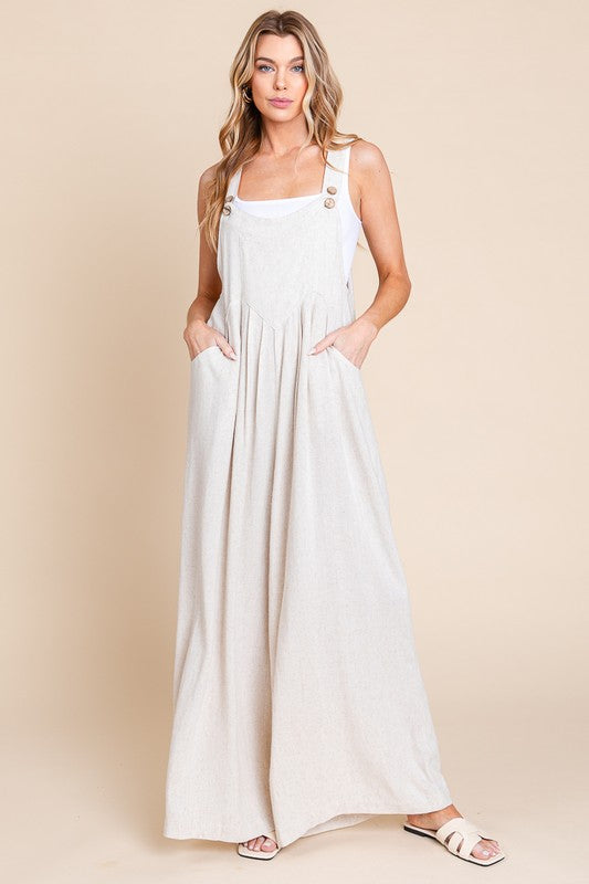 WIDE LEG LINEN OVERALLS JUMPSUIT