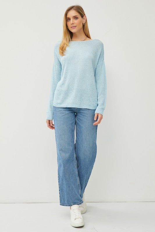 LIGHTWEIGHT DROP SHOULDER ROUND HEM RIB KNIT