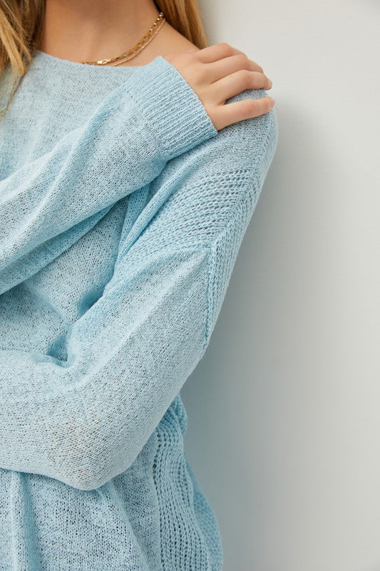 LIGHTWEIGHT DROP SHOULDER ROUND HEM RIB KNIT