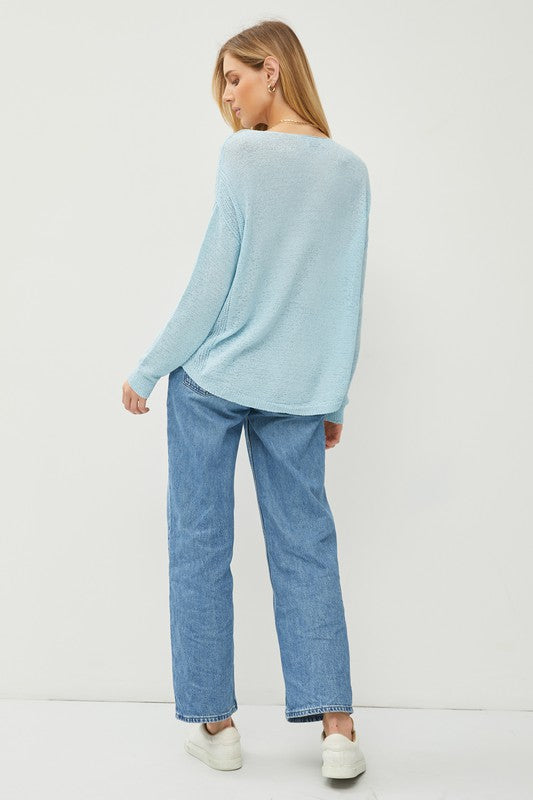 LIGHTWEIGHT DROP SHOULDER ROUND HEM RIB KNIT