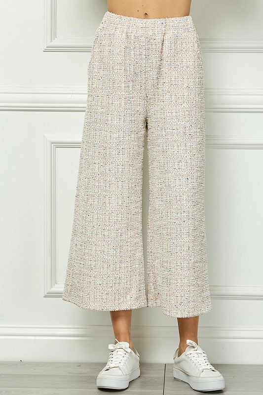 BOUCLE TEXTURED WIDE CROPPED PANTS