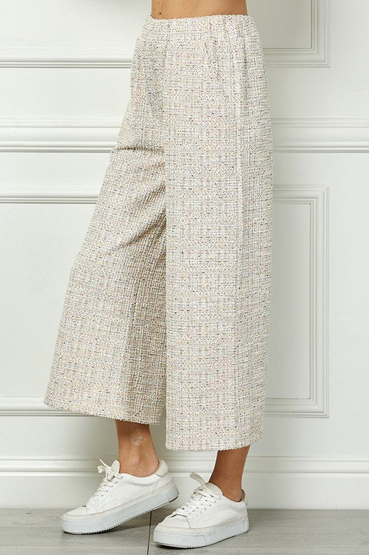 BOUCLE TEXTURED WIDE CROPPED PANTS