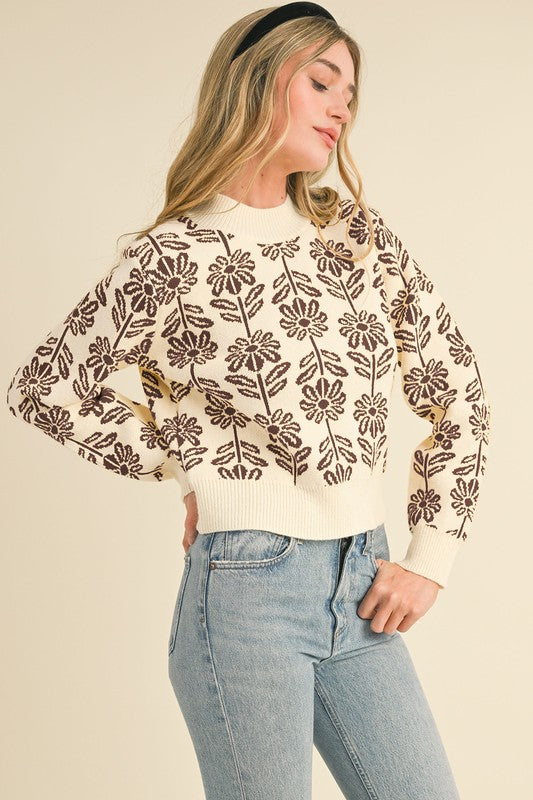 FLORAL PATTERN KNIT SWEATER