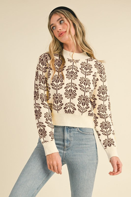 FLORAL PATTERN KNIT SWEATER