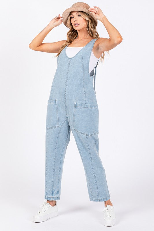 RESTOCKED | WASHED DENIM OVERALL JUMPSUIT