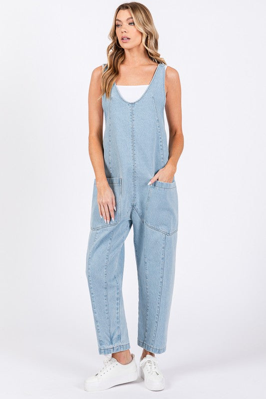 RESTOCKED | WASHED DENIM OVERALL JUMPSUIT