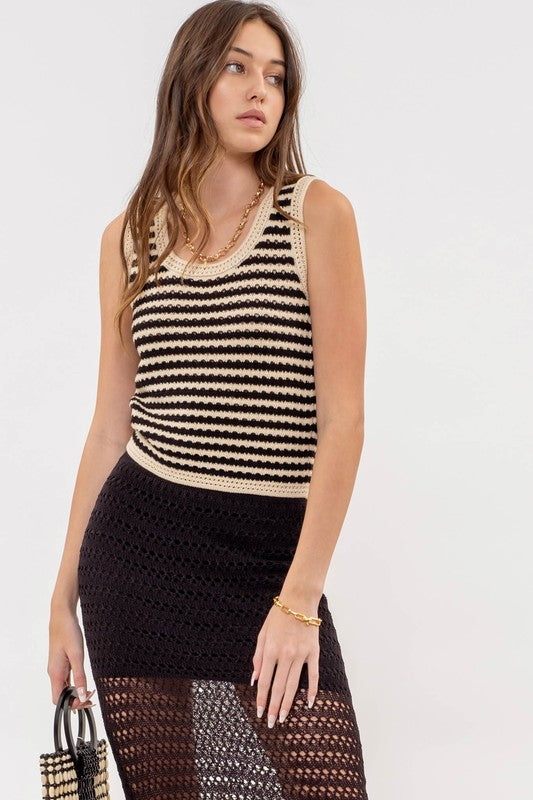 STRIPED CROCHET KNIT TANK TOP