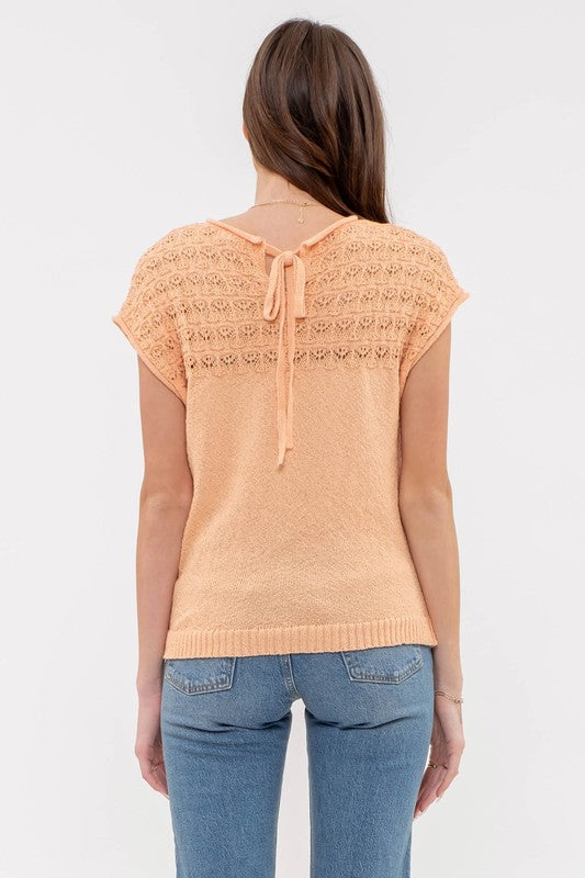 EYELET YOKE KNIT TOP