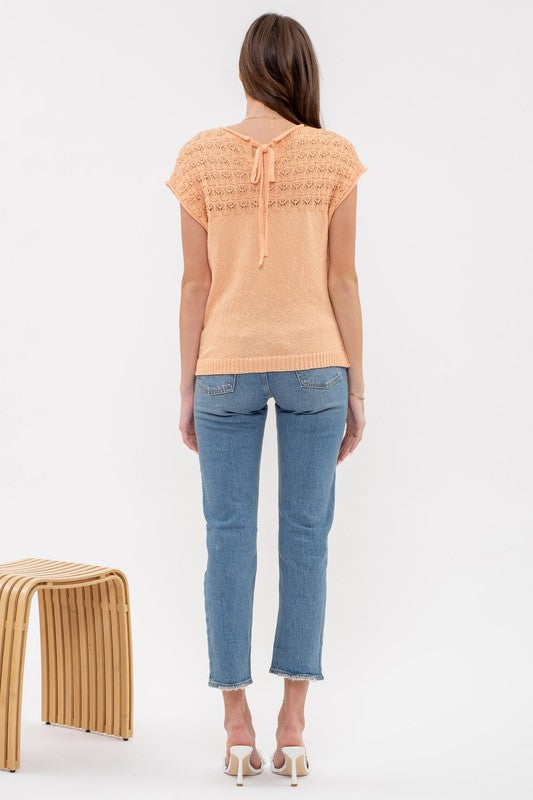 EYELET YOKE KNIT TOP