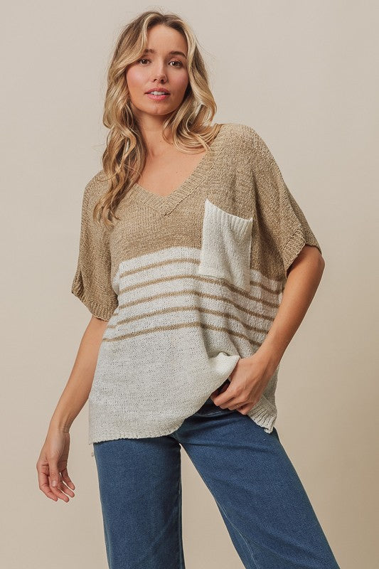 BiBi | COLOR BLOCK STRIPE SWEATER TOP