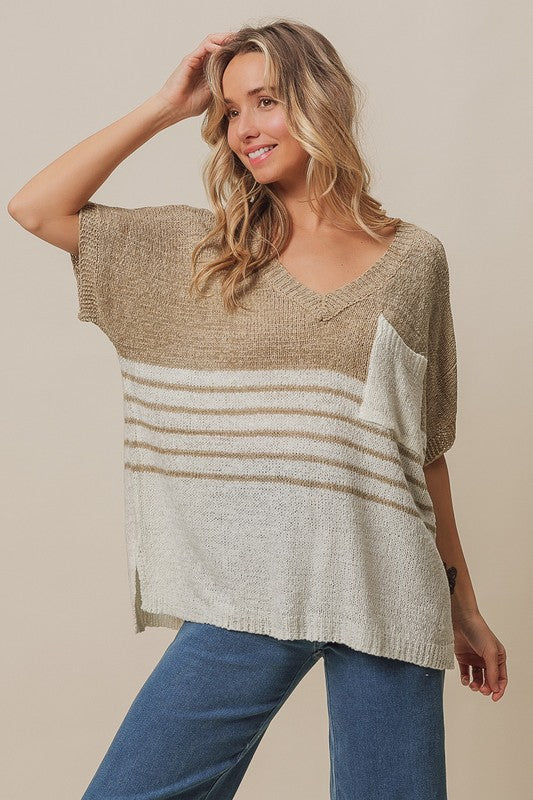 BiBi | COLOR BLOCK STRIPE SWEATER TOP