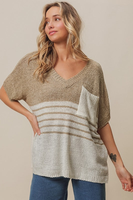 BiBi | COLOR BLOCK STRIPE SWEATER TOP