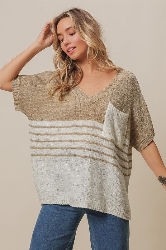 BiBi | COLOR BLOCK STRIPE SWEATER TOP